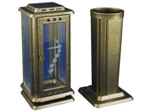 Nerez Klasik farebný starozlato. Nerezový cintorínsky komplet – lampa + váza. nerezový zlatý komplet